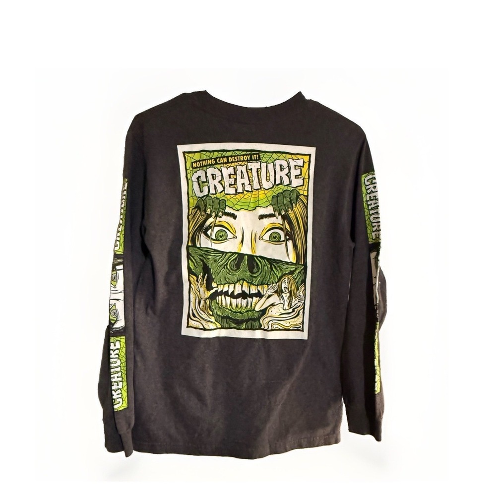 Creature Skateboards Horror Feature Long Sleeve Graphic Tee Dark Gray Shirt S